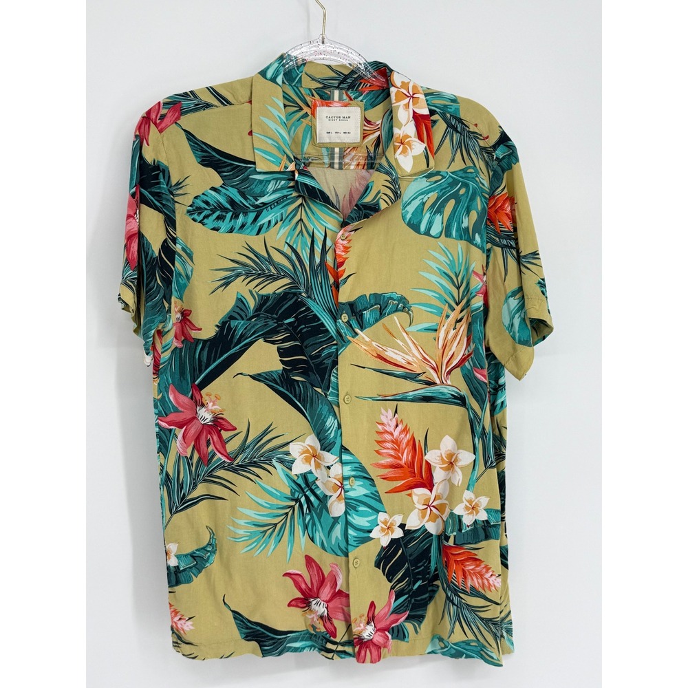Cactus Man Ricky Singh‎ Mens Tropical Floral Viscose Button Down Shirt Sz L
